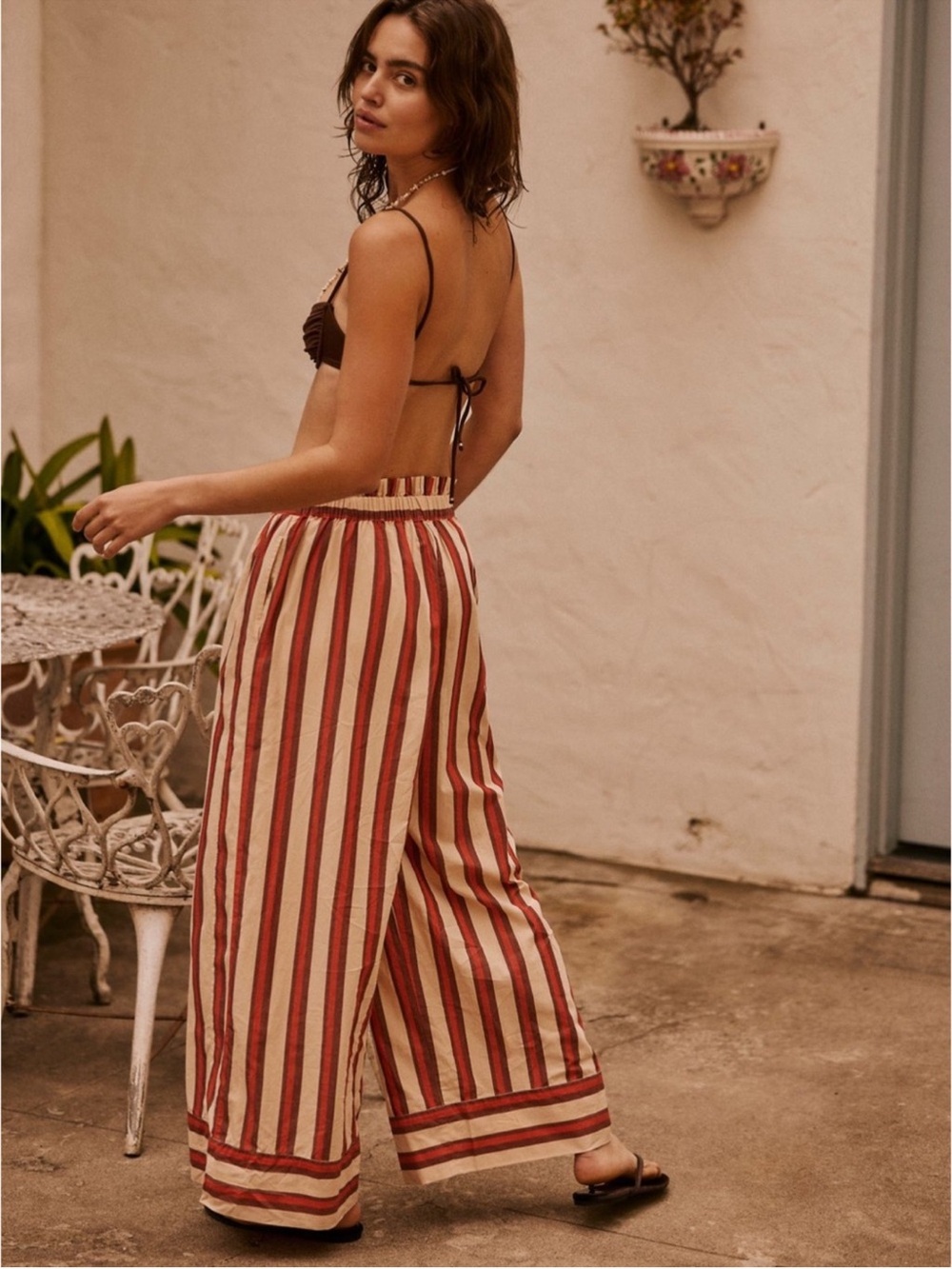 Free-est Solara Pants Red Brown Combo Striped Pull On Wide Leg XS - Picture 2 of 6